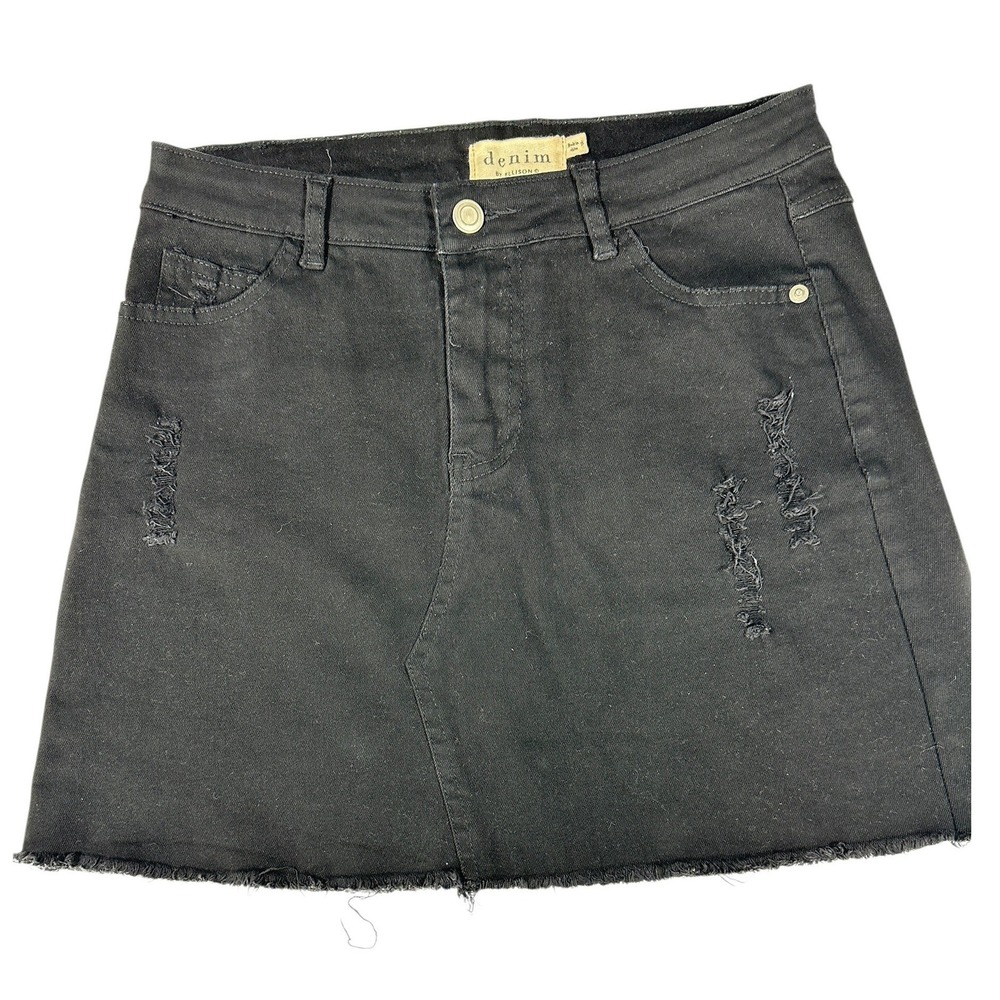Denim‎ by Ellison Denim Mini Skirt Black Distressed Goth Grunge Streetwear Small